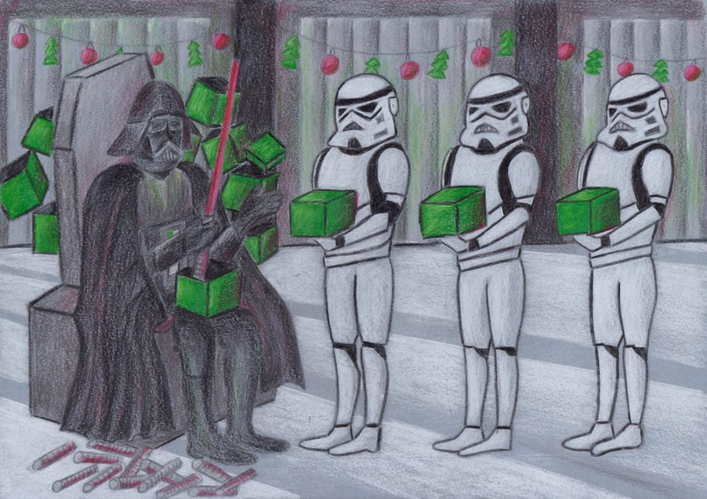 Le Noël de Dark Vador fanart dessiné à l'atelier Adya
