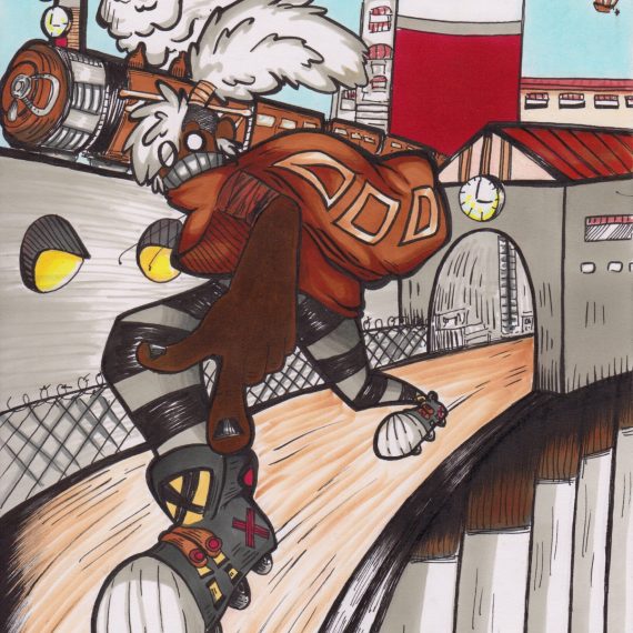 Dessin manga d'un personnage représentant le mot train dessiné par un adulte pendant le stage manga Nantes