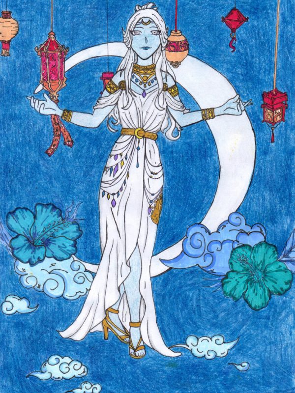 Personnage manga représentant la nuit dessiné pendant une adolescente pendant le stage manga à Orvault