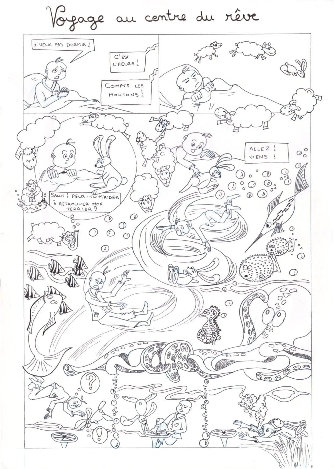 Planche de bande-dessiné réalisé pendant le cours de dessin et BD à Nantes et Orvault