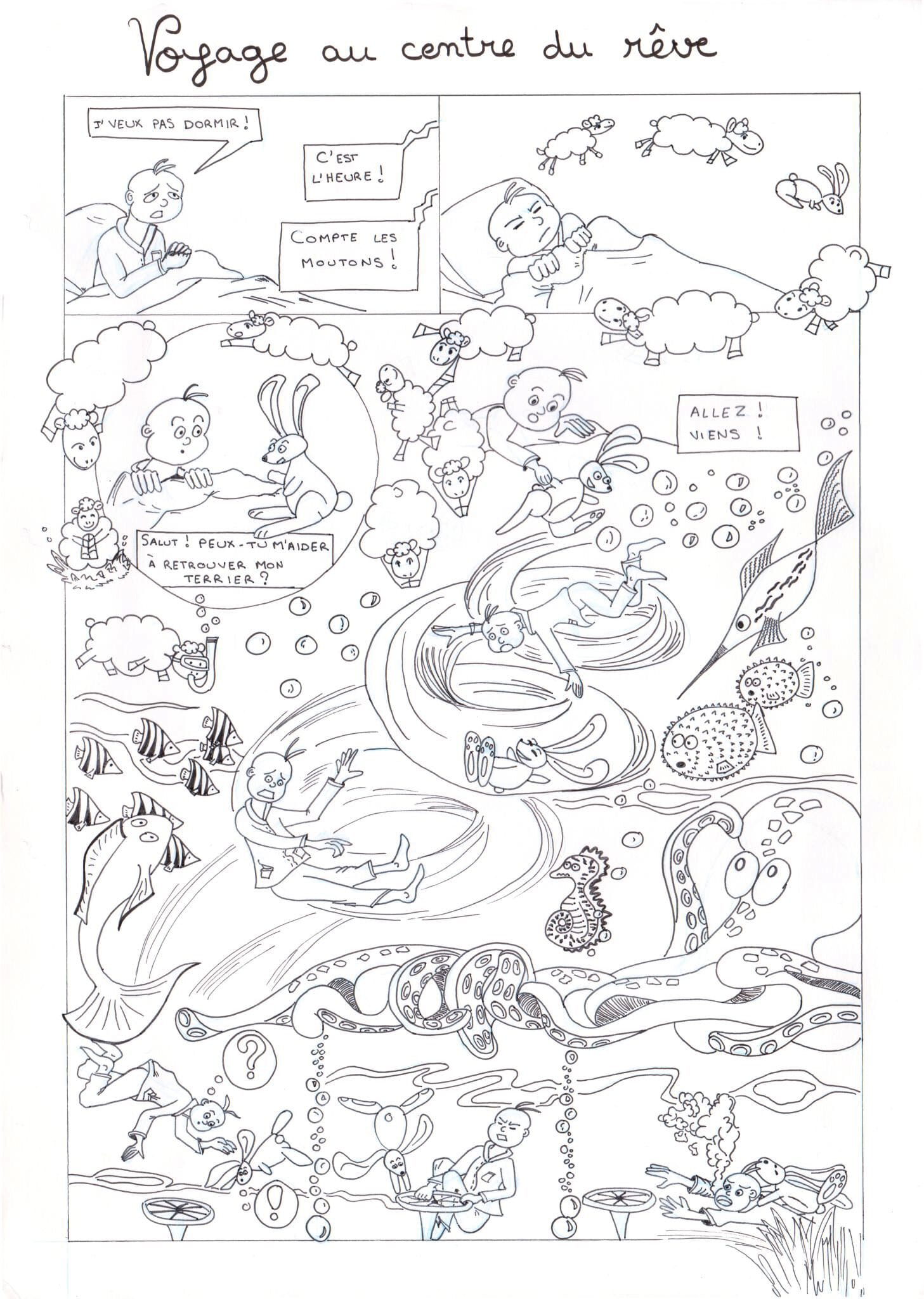Planche de bande-dessiné réalisé pendant le cours de dessin et BD à Nantes et Orvault