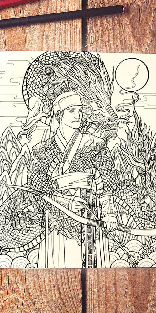 archer et dragon réalisé pendant les cours de manga Nantes